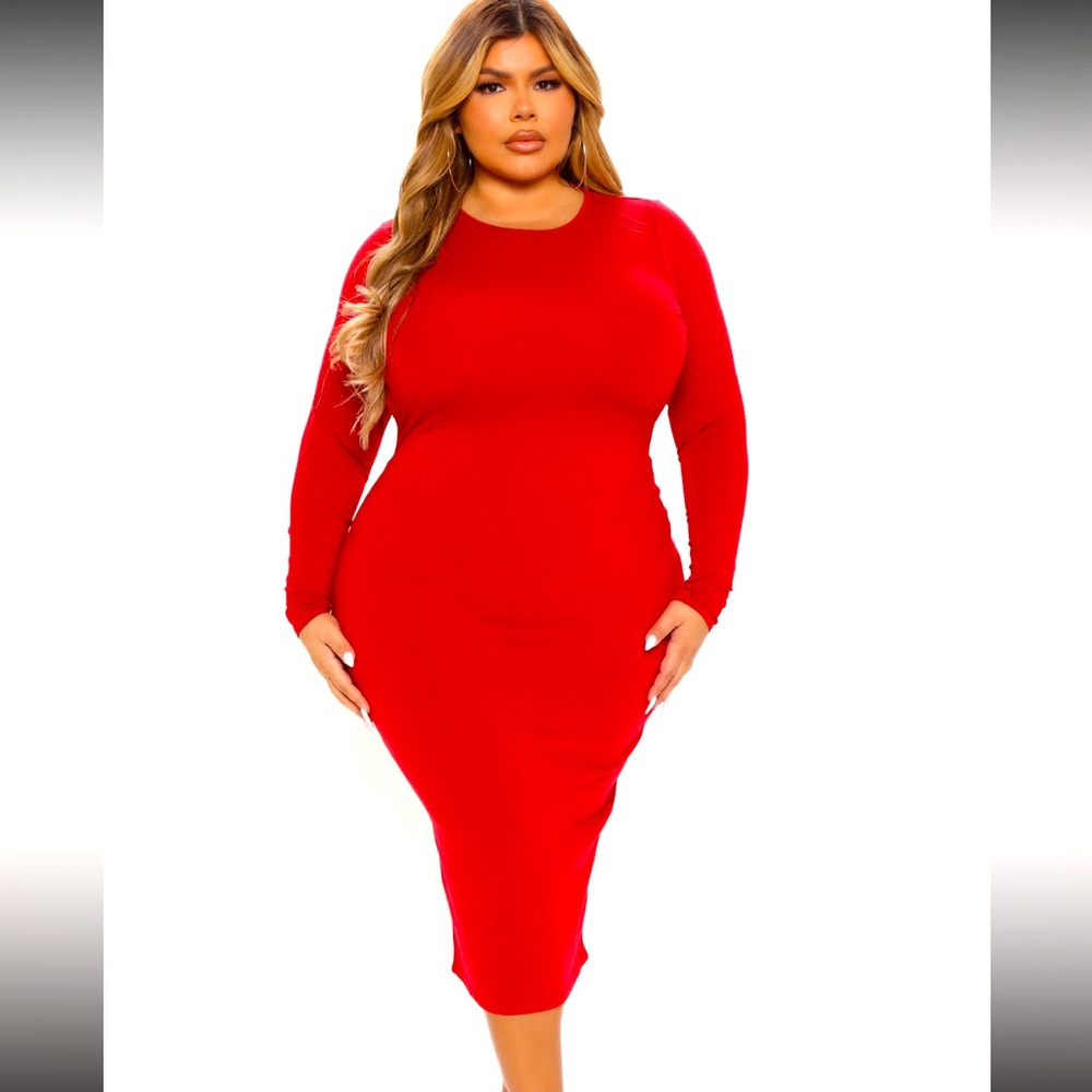 Red Midi Dress with Peek-a-boo back (3X)